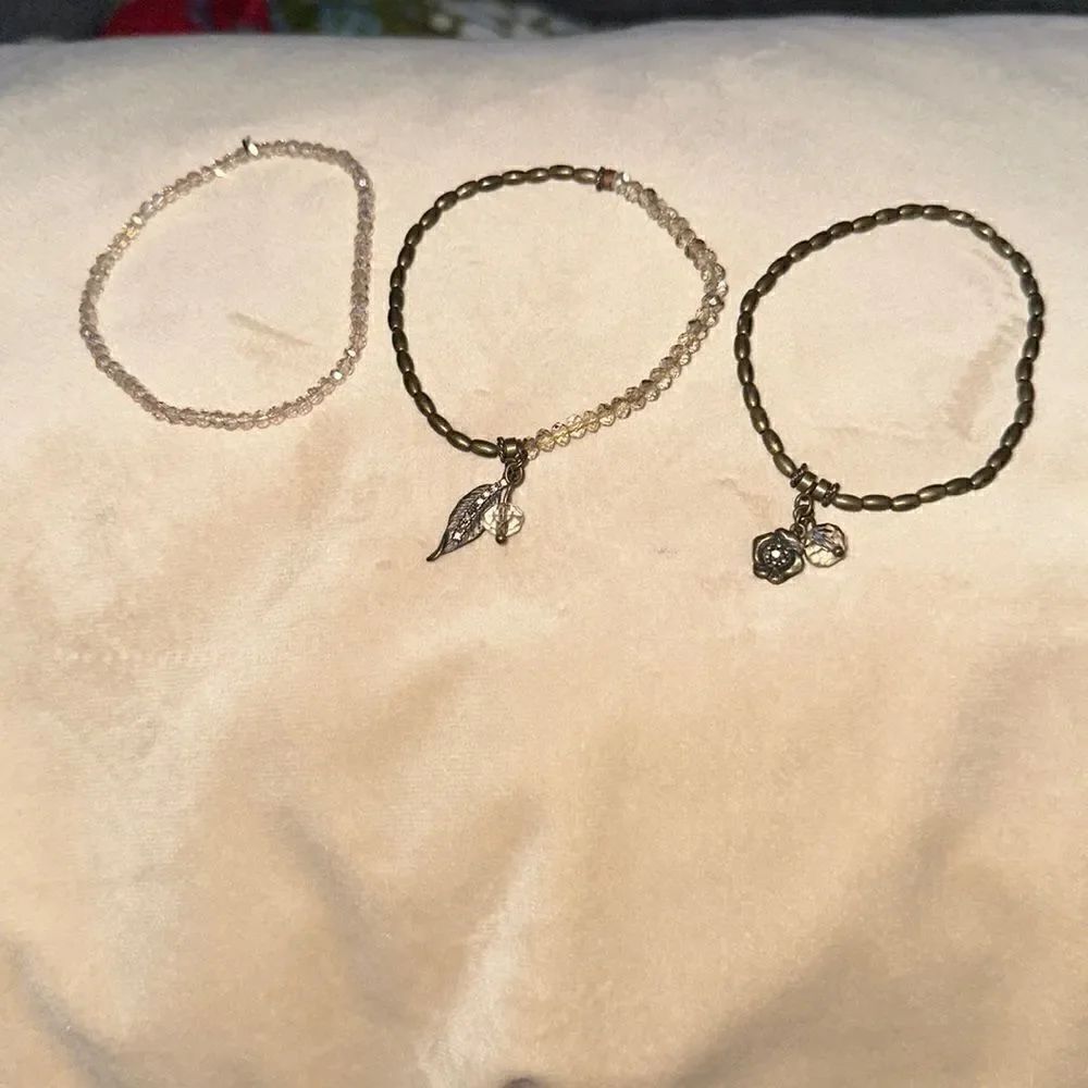 Stretch bead bracelets clear bronze dangle charms set